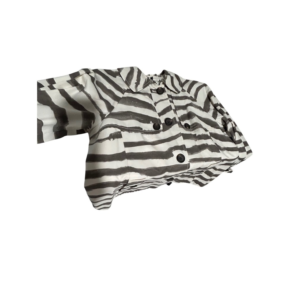 J.Crew Zebra Print Trench Jacket White Grey Button Front Raglan Sleeve Coat - Picture 6 of 9
